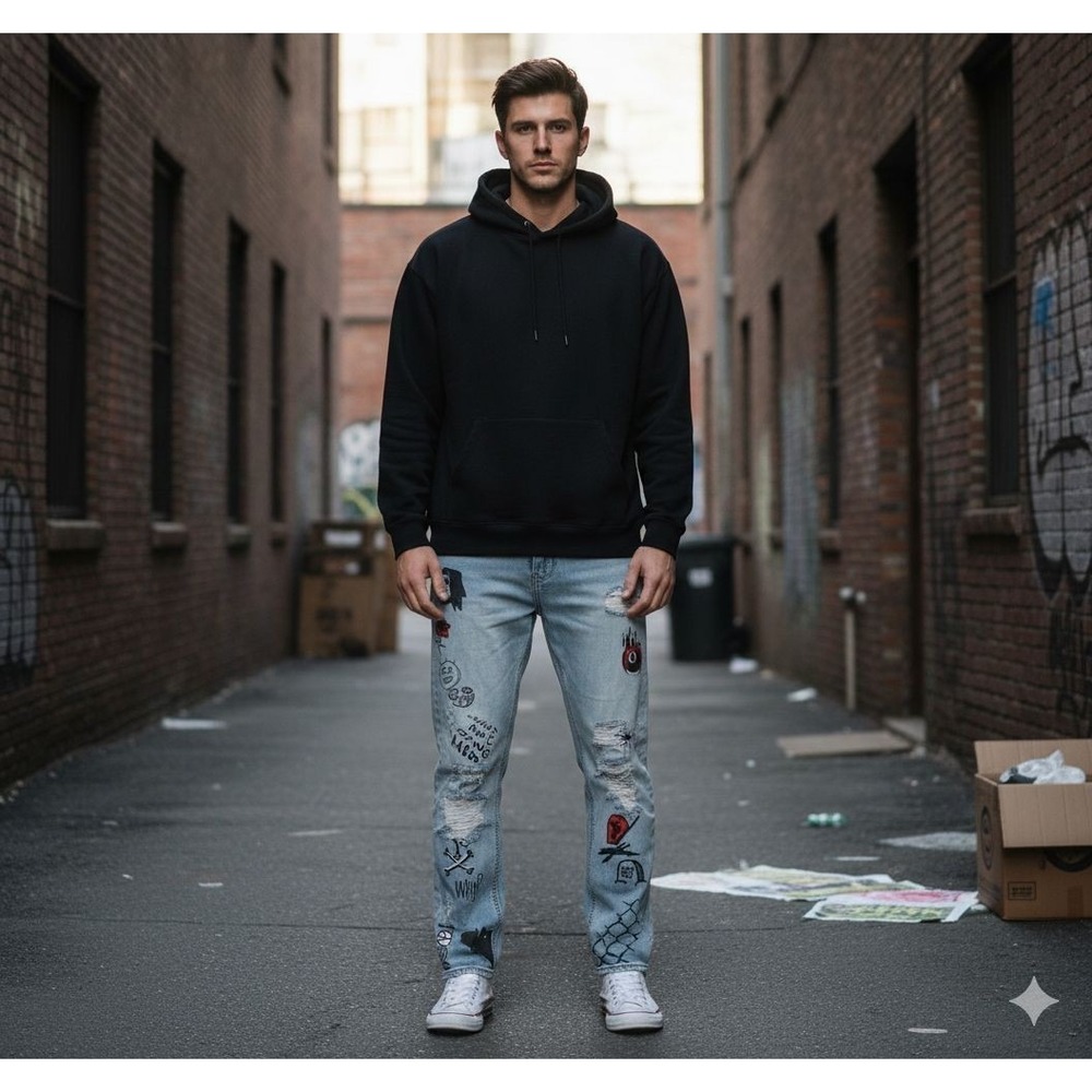 Lure‎ Custom Graffiti Tapered Skinny Jeans - Mens 30W - Distressed Streetwear